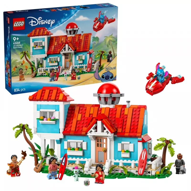 LEGO Disney Set 43268 Plážový dom – modulárny dom na stavanie, 834 dielov, 5 minifigúrok, vek 9+