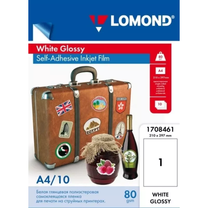 Samolepiaca PET fólia Lomond 1708461 A4 biela lesklá, 10 listov
