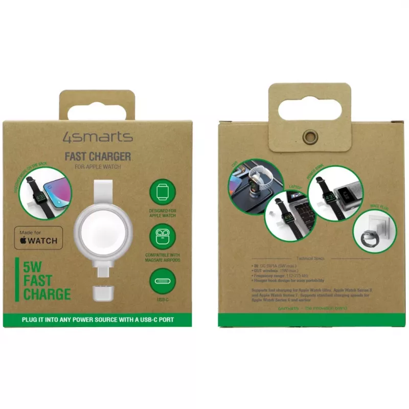Nabíjačka 4smarts QI2 Smartwatch strieborná USB bezdrôtové rýchle nabíjanie