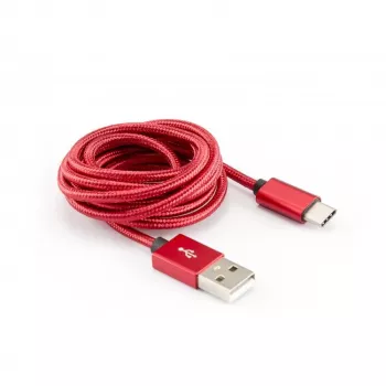Sbox USB->Type-C M/M 1,5m CTYPE-1.5R jahodová červená