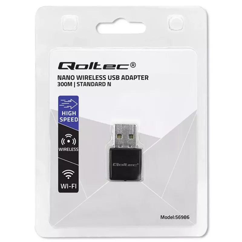 Wi‑Fi USB adaptér QOLTEC NANO 56986 — Mini-N, USB 2.0, 802.11n