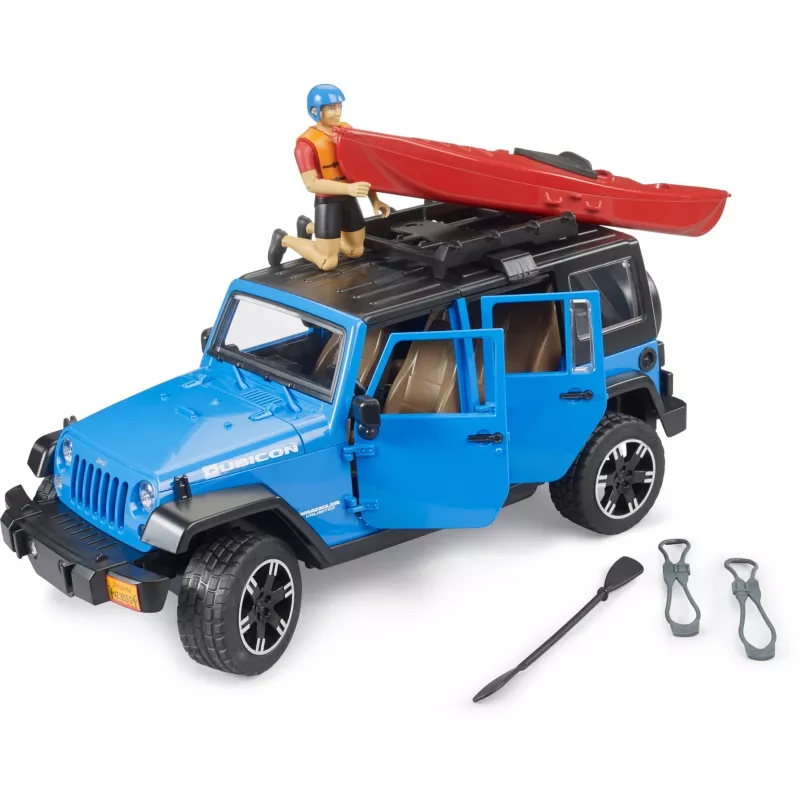 Hračkársky model vozidla BRUDER Jeep Wrangler Rubicon Unlimited s kajakom a figúrkou BR-02529