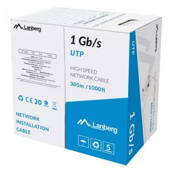 Lanberg LCU6-10CC-0305-S sieťový kábel Cat6 U/UTP, 305 m, drôt, CCA, 1 Gb/s, sivý