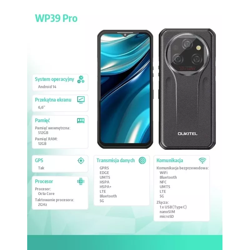 Smartphone Oukitel WP39 Pro 12/512 11000mAh sivý