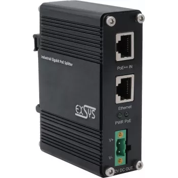 Exsys priemyselný Ethernet PoE++ splitter 802.3at 12VDC/36W 10/100/1000Mbps - Switch - 1 Gbps