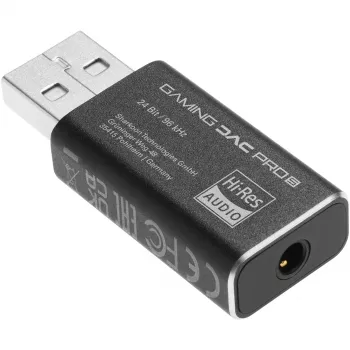 Interný USB Type-A na 3,5 mm DAC adaptér Sharkoon DAC Pro S — 2 V výstup, čierny, kompaktný (42 × 17,3 × 9,7 mm)