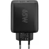 USB-C duálna rýchlonabíjačka, PD, GaN, 65 wattov (čierna, 1x USB-C, 1x USB-A, Power Delivery)