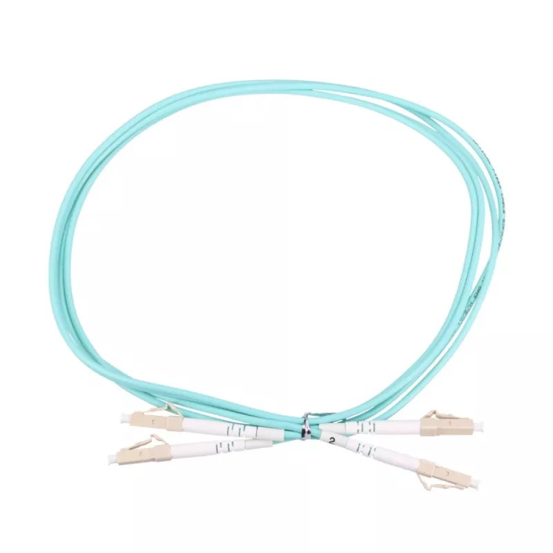 Patch kábel LC/UPC-LC/UPC duplex 5 m — Extralink OM3 multimódový, 3 mm FTTH, aqua