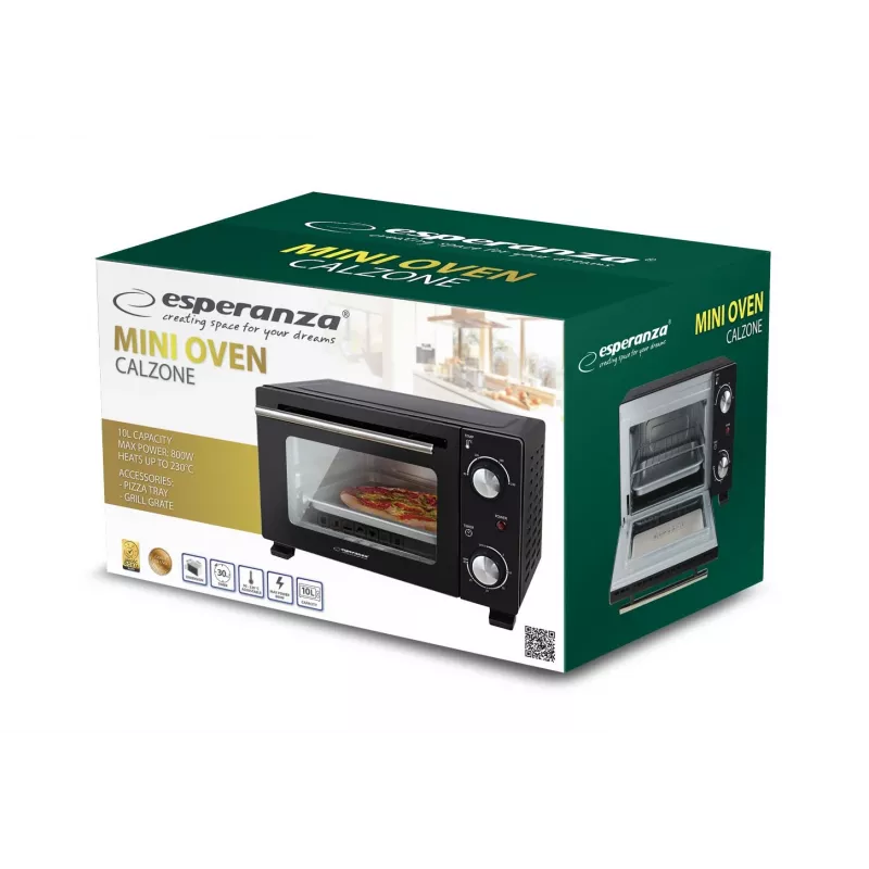Esperanza EKO007N Calzone mini rúra, 10 l, 800 W, čierna