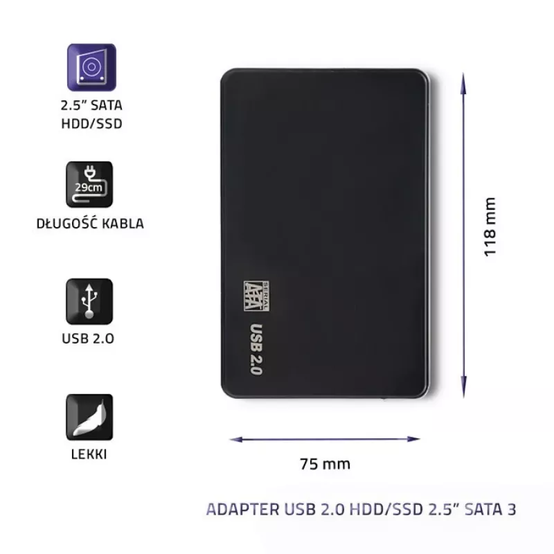 Adaptér pre pevný disk QOLTEC 51862 USB 2.0 pre 2,5-palcové SATA3-HDD/SSD