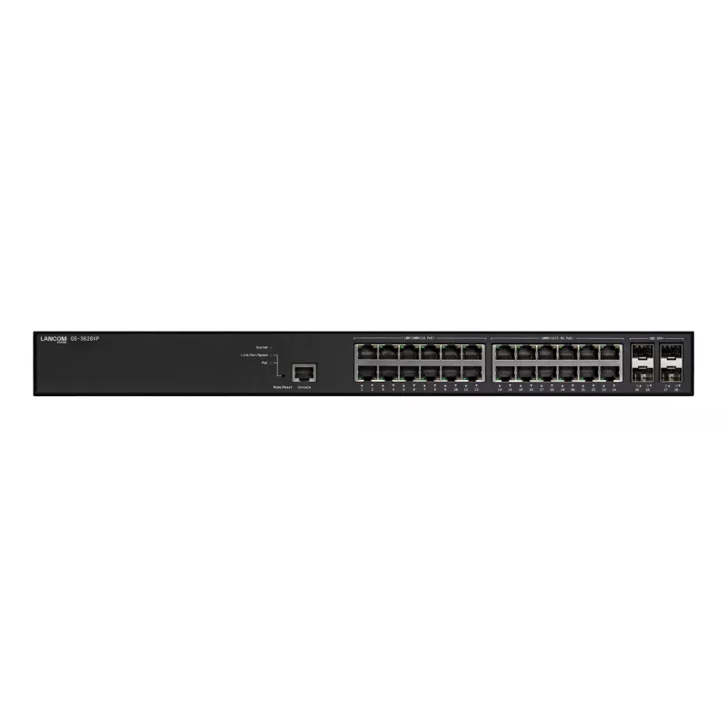 Managed LANCOM GS-3628XP switch, 24× 2,5G RJ-45 portov, PoE, L2/L3, 1U racková montáž