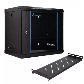 EXTRALINK LITE 9U 530X400 nástenný rack, čierny, s odkladacou policou