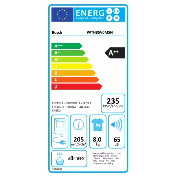 Bosch sušička s tepelným čerpadlom | WTH85V0MSN | energetická trieda E | predné plnenie | 8 kg | LED | hĺbka 61 cm | biela