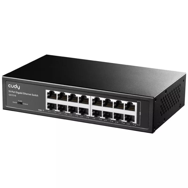 Sieťový switch Cudy GS1016 — 16-port Gigabit Ethernet (10/100/1000), 32 Gbit/s switching, racková montáž, AC napájaný