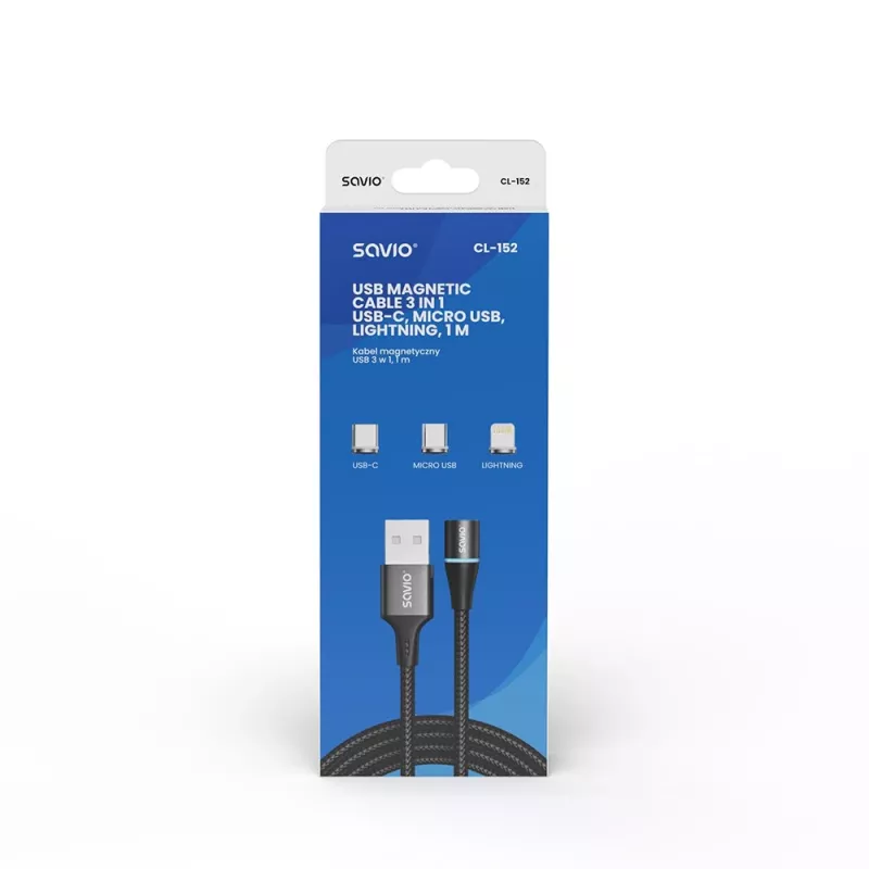 Savio CL-152 USB kábel 1 m USB 2.0 USB C Micro USB A/Lightning čierny