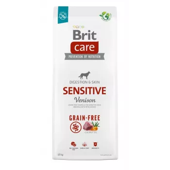 Suché krmivo pre psov Brit Care Grain-Free Sensitive 12 kg — zemiak a jelenina, dospelí psi, citlivý žalúdok, bez lepku a laktózy