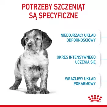 Suché krmivo pre psov Royal Canin Medium Puppy 4 kg — pre stredné plemená 10–25 kg, proteín 32 %, tuk 20 %, kura