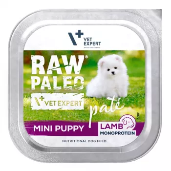 Mokré krmivo pre psov VETEXPERT RAW PALEO Pâte Mini Puppy Lamb 150 g, kompletné krmivo pre šteniatka malých plemien, 80,5 % vlhkosti