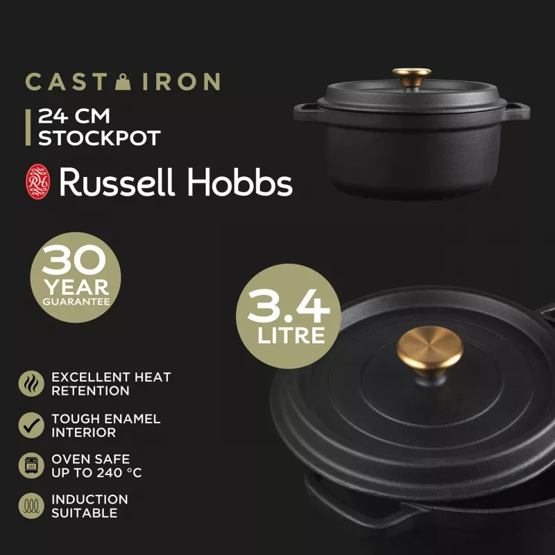 Liatinový hrniec na dusenie Russell Hobbs 24 cm, čierny
