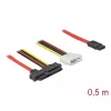 Delock - SATA/SAS kábel - SAS 12Gbit/s - interné napájanie, 4-pin, interný SAS, 29-pin (SFF-8482) na SATA (W) - 50 cm