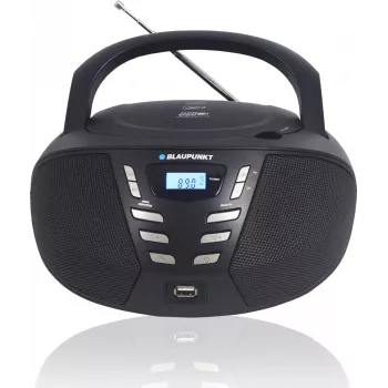 Prenosný CD prehrávač Blaupunkt BB7BK — MP3, FM rádio, USB, AUX, na batérie, 2 vstavané reproduktory, 240×230×128 mm