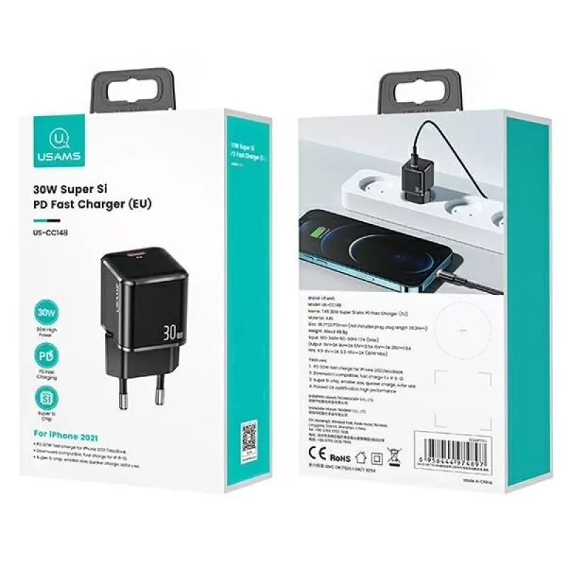Nástenná nabíjačka usams T45 30W USB‑C PD3.0 pre smartfóny a tablety