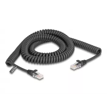 DeLOCK RJ45 špirálový kábel konektor samec na konektor samec Cat.5e 3 m čierny