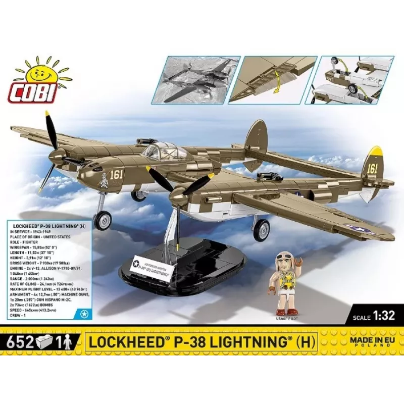 Cobi stavebnica Lockheed P-38H Lightning set 5763 — modelová stavebnica v mierke, zberateľský model lietadla