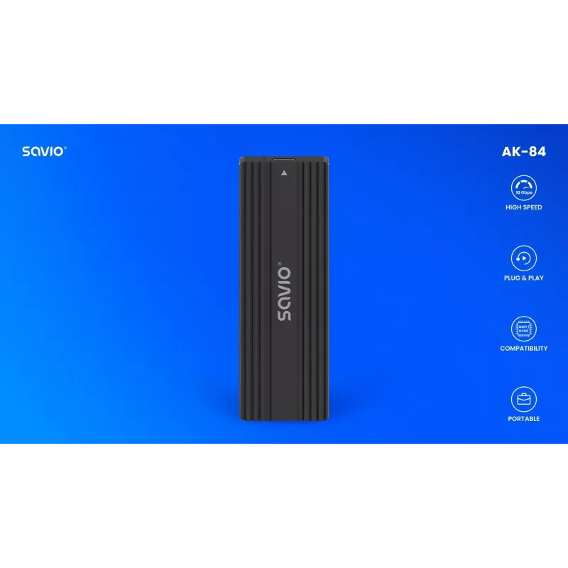 SSD puzdro SAVIO AK-84 čierna pre M.2 disky, USB 10 Gbit/s (Type-A / Type-C), hliník + ABS
