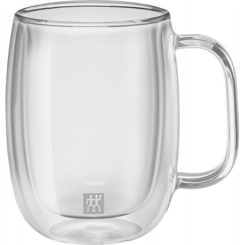 Sklenené kávové šálky ZWILLING 39500-112-0 dvojstenné 335 ml, sada 2 ks, oválne, tepelne odolné, s uškami