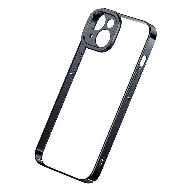 Baseus Glitter priehľadné puzdro a set tvrdeného skla pre iPhone 14 Plus (čierna)