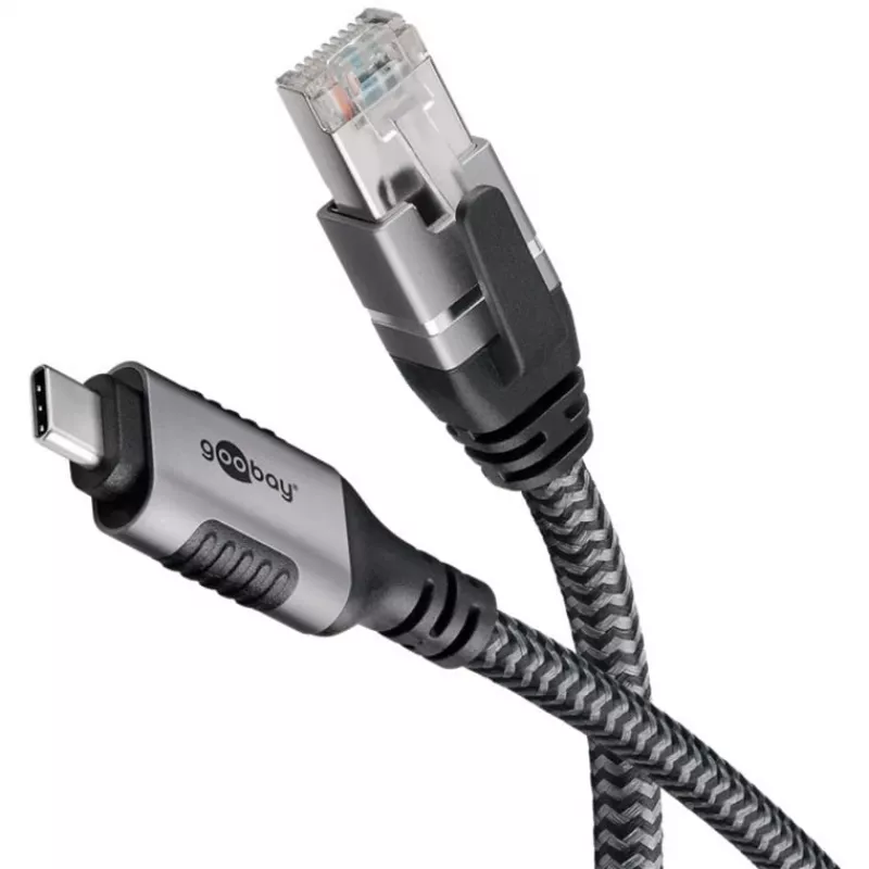 Goobay 70752 ethernetový kábel USB-C 3.1 na RJ45, Cat6 F/UTP, 5 m, čierny/strieborný