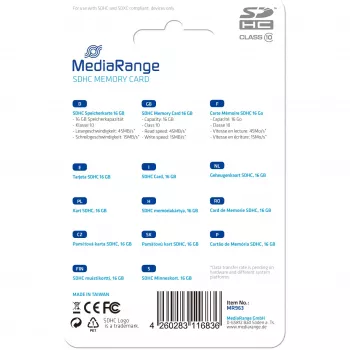 Pamäťová karta MediaRange 16GB SDHC Class 10 MR963