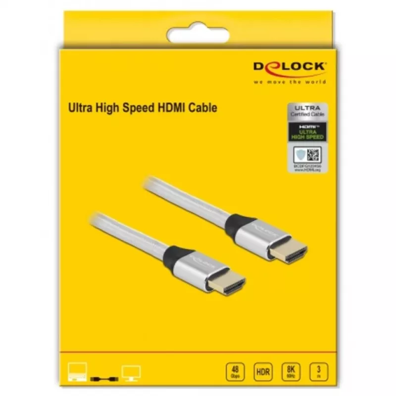 HDMI kábel DeLOCK Ultra High Speed 48 Gbps 8K 60 Hz strieborný 3 m