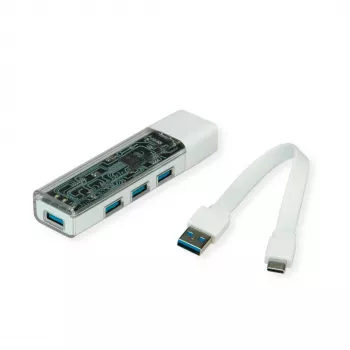 ROLINE mobilný USB 3.2 Gen 1 hub, 4-portový, Type-A+C pripojovací kábel