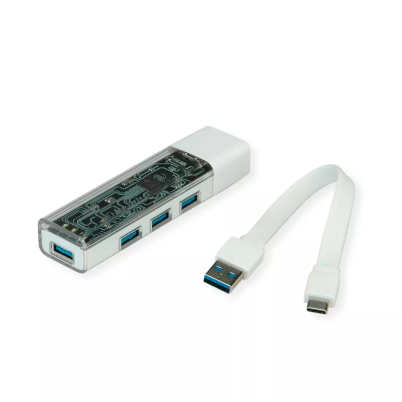 ROLINE mobilný USB 3.2 Gen 1 hub, 4-portový, Type-A+C pripojovací kábel