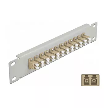 Optický patch panel DeLOCK 10 inch 12 portov LC Duplex béžová 1U sivá