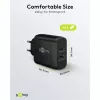 USB-C duálna rýchlonabíjačka, PD, GaN, 65 wattov (čierna, 1x USB-C, 1x USB-A, Power Delivery)