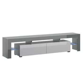 TV stojan Cama Meble TORO 200 — 2000×350×410 mm, sivá vrchná doska z drevotriesky, sivá/biela lesklá