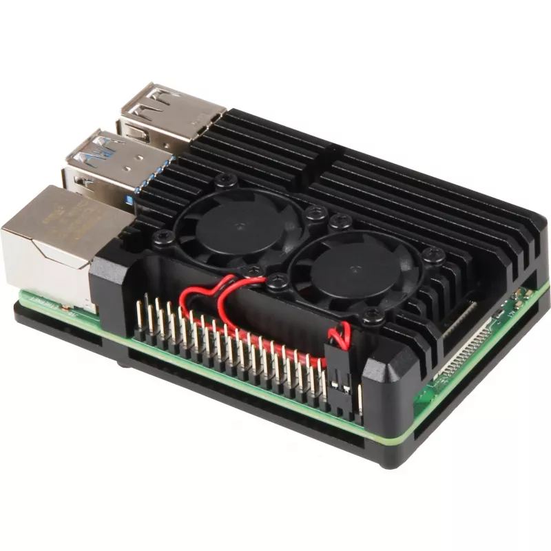 JOY-IT RPI CASE ALU07F - puzdro pre Raspberry Pi 4, hliník, ventilátor, čierna (RB-ALUCASEP4+07FAN)
