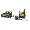 BRUDER Land Rover Defender s prívesom CAT a figúrkou, hračkárske vozidlo