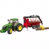 BRUDER John Deere 7R 350 s lesným návesom a 4 kmeňmi stromov