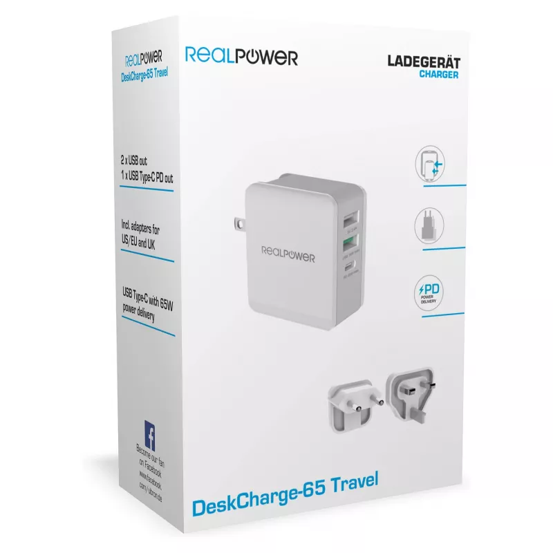 RealPower nabíjačka DeskCharge-65 Travel 65W