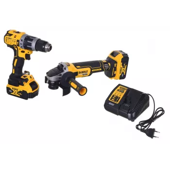 Kombi sada pre elektrické náradie DeWALT DCK2080P2T-QW — 18V Li‑Ion 5Ah (2x), DCG405 uhlová brúska, vŕtačka-skutkovač, M14 závit na brúsny tanier, prenosný kufrík