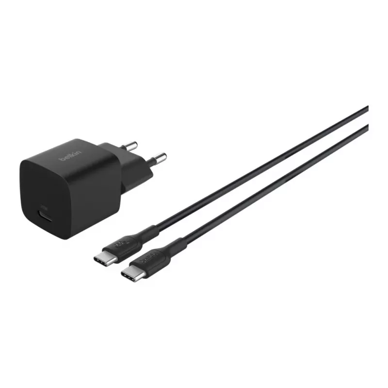 AC interiérová nabíjačka Belkin BoostCharge 25 W USB-C PD/PPS, 1 m kábel, čierna — pre herné konzoly, smartfóny, tablety