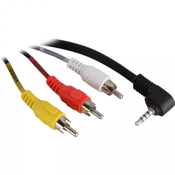 Wentronic Goobay 3,5 mm jack/RCA adaptérový kábel, 1,5 m – 3,5 mm jack konektor samec (4-pólový, stereo) 90° > 3x RCA konektor samec (50209)