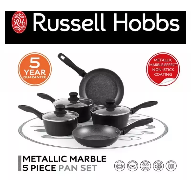 Päťdielna sada panvíc Russell Hobbs Metallic Marble RH02814EU7 – nepriľnavý povrch, rôzne veľkosti