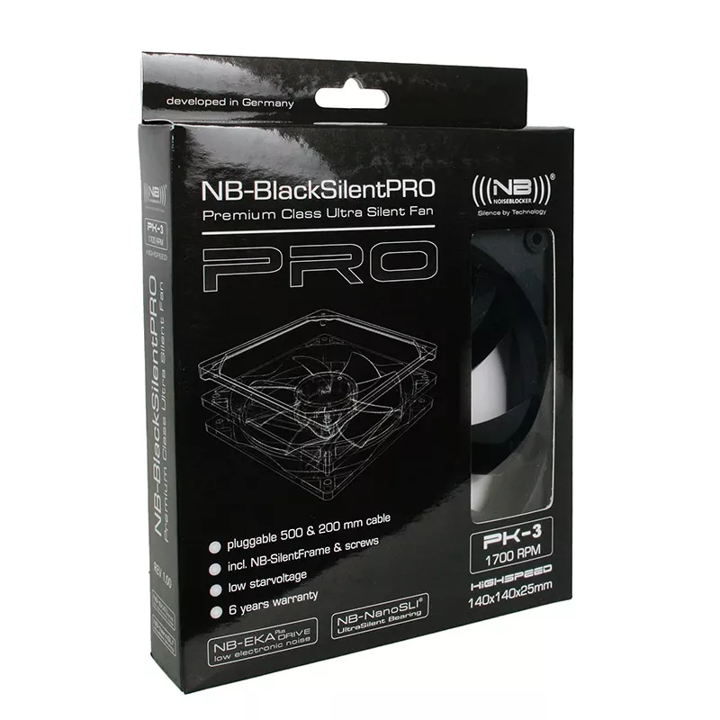 Ventilátor Noiseblocker BlackSilentPro PK3 14 cm čierny