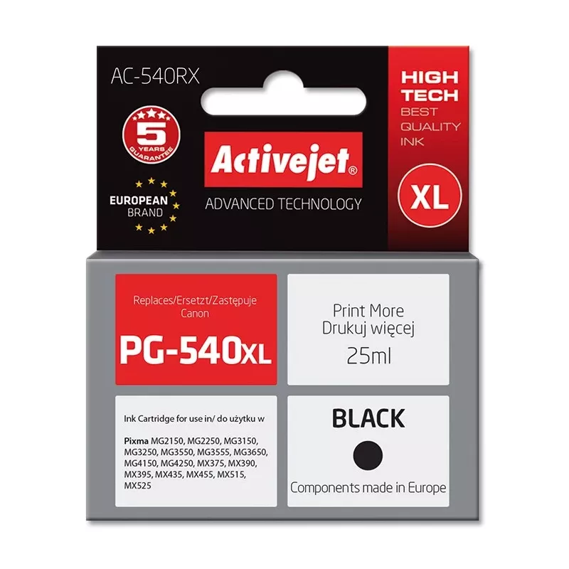 Activejet AC-540RX tintová kazeta (náhrada za Canon PG-540XL; Premium; 25 ml; 700 strán, čierna)