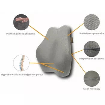 Bedrový podporný vankúš MDH DRQE3S0BBXUXP — ergonomická memory pena, 450×410×105 mm, hustota 55 kg/m³, sivá, praktické vrecko na uloženie